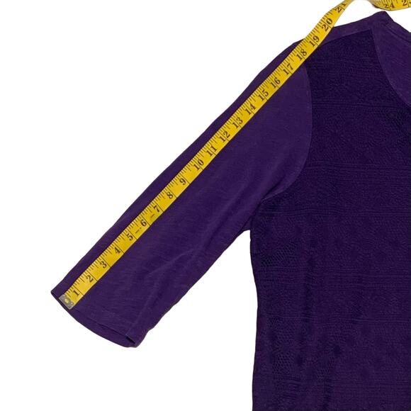 CHICO'S Top Size 3 Purple Lace Overlay Boho Pullover Festival 3/4 Sleeves - Picture 4 of 6